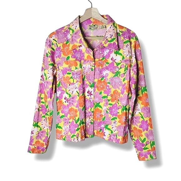 New Identity Sequin Floral Jacket Size L Lightweight Sparkle Festival Party - Picture 1 of 9